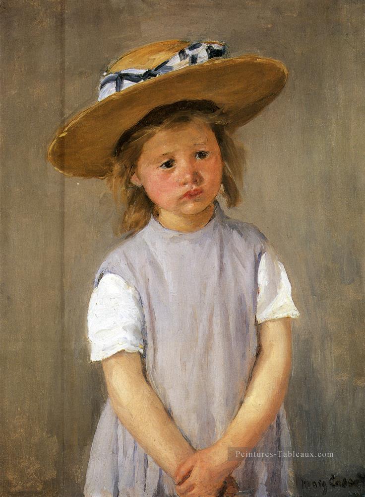 Enfant dans un chapeau de paille mères des enfants Mary Cassatt Peintures à l'huile